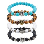 슈퍼피딩 4가지 스타일 올빼미 팔찌 세트 힐링 에너지 럭키 스톤 참 구슬 스트레치 불안 커플 여성용 선물 : 금윤샵