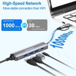 덴레인 USB C 30에서 이더넷 어댑터까지 4포트 USB-A 30 및 USBC가 장착된 1000Mbps Hub : 백야커머스