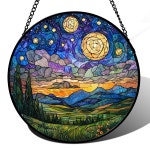 AMDERVEN 스테인드글라스 창문 걸이형 화려한 자연 경관 별이 빛나는 밤의 일광욕을  15X15 IN : 태슬리아