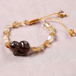 흑요석 여우 팔찌가 달린 쥬버 리얼 시트린 스톤, 여성 힐링 크리스탈 에너지 레이키 스톤 주얼리 선물을 위한 행운의 번영 보호 팔찌 제공 : 금윤샵