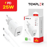 템플러 PD 25W 2포트 가정용충전기 (CtoC케이블 포함) (100개) 초고속 c타입 : 주식회사 디나인