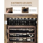 주아네리 8 LED 주얼리 캐비닛 아모아르, 의류 바퀴가 보관 잠금식... 9인치 구운 후크가 있는 5-in-1, 선반, 선반이 4개의 오크 거울... 