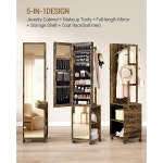 주아네리 8 LED 주얼리 캐비닛 아모아르, 의류 바퀴가 보관 잠금식... 9인치 구운 후크가 있는 5-in-1, 선반, 선반이 4개의 오크 거울... 