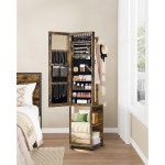 주아네리 8 LED 주얼리 캐비닛 아모아르, 의류 바퀴가 보관 잠금식... 9인치 구운 후크가 있는 5-in-1, 선반, 선반이 4개의 오크 거울... 