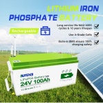 24V 100AH LiFePO4 배터리 25.6V 2.56KWH 충전식 리튬 배터리 팩 6000+ 사이클 내장형 BMS A급 셀 블루투스 포함 : 제이제이엠투