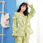 홈웨어 세트 수면 중학생 긴팔 실내복 잠옷 파자마 여성 L 그린 : 라이지