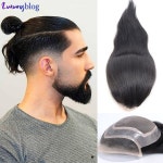 남성용 PU Toupee가있는 12 인치 레이스 프론트 긴 인간의 머리카락 보철물 자연 블랙 시원한 신발 모노 가발 시스템 헤어 피스 : 미주에구