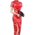 특별한 날을 위한 롱 슬림 드레스 여성 치파오 전통 축제 우아한 스탠딩 칼라 : Nexa