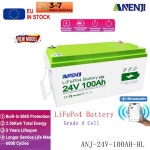 24V 100AH LiFePO4 배터리 25.6V 2.56KWH 충전식 리튬 배터리 팩 6000+ 사이클 내장형 BMS A급 셀 블루투스 포함 : 제이제이엠투