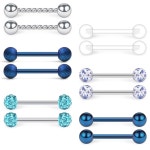 SCERING 14G 스테인리스 스틸 클리어 CZ 쉴드 니플 링 텅 바벨 링 바벨 여성용 리테이너 바디 피어싱 보석 12-18PCS : 더이랑셀렉트