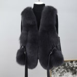 신상  100 리얼 폭스 모피 조끼 여성 천연 Gilets 레이디 럭셔리 양복 가죽 벨트 겨울 G3693 : 미주나티