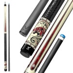 EVO Beast 탄소 섬유 포켓볼 x 있는 가죽 로우 풀 디플렉션 표준 1cm(3/8인치) 극세사 랩 큐 스틱, 팁, 12.5mm 당구 TIME 8핀 조인트가... 