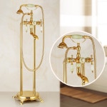 골드 브래스 바닥 스탠드 욕조 샤워 꼭지 회전 주둥이 옥 믹서 탭 : 미주나티