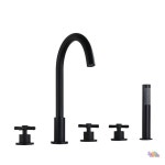 럭셔리 스타일 5홀 네일 플레이트 장착 황동 욕조 수도꼭지 브러시드 골드 마감 온도 조절식 소프트 레인 샤워 : 미주나티