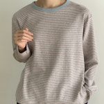 (쿠폰 / 25FW) 바리 코코 배색 티셔츠 겨울 라운드 스트라이프 스판 긴팔 티셔츠 : 시크릿뮤즈