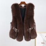 신상  100 리얼 폭스 모피 조끼 여성 천연 Gilets 레이디 럭셔리 양복 가죽 벨트 겨울 G3693 : 미주나티
