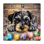 비니송 미니어처 슈나우저 피킹 도그 아트 시계 품질 쿼츠 배터리 작동 소음 없는 PVC 홈 데코 벽시계 오피스 스쿨용 선물 10x10in : 루시디안
