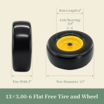 5.00-6 타이어 및 휠 13개, 3/4인치 5/8인치 베어링이 장착된 평평한... 기계 타이어, 3.25-6.25인치 조절 가능한 허브, 정원 트랙터용 13x5x6... 