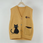 나만 없어 고양이 발뺌냥 스티치 포켓 V넥 니트 가디건 조끼 3가지 컬러 고양이 프린팅 : 고운나래몰