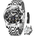 남성 자동 시계 스켈레톤 다이아몬드 럭셔리 기계식 셀프 와인딩 드레스 손목 방수 발광 1 G6721: Black band & Bla : 몽굴이네