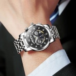 남성 자동 시계 스켈레톤 다이아몬드 럭셔리 기계식 셀프 와인딩 드레스 손목 방수 발광 1 G6721: Black band & Bla : 몽굴이네