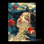 페인팅 물 속 소녀와 그림 세트 캔버스 명화그리기 diy H2677 울트라 클리어 DIY 세트 + L자 프레임 (나무색) 60x80cm : 짱직구5