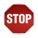 AcquformNMC NMC WFS3 STOP 표지판 u2013 17인치. 접착식 텍스트가 미국산 흰색 원형 비닐 및 라벨 바닥 빨간색 표지판, 보행 안전 태그... 