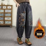 여자 기모 청바지 배기 벌룬 항아리 데님 팬츠 28 M F8921 딥 블루 (반바지) : 바빛