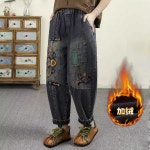 여자 기모 청바지 배기 벌룬 항아리 데님 팬츠 28 M F8921 딥 블루 (반바지) : 바빛