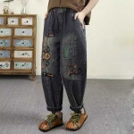 여자 기모 청바지 배기 벌룬 항아리 데님 팬츠 28 M F8921 딥 블루 (반바지) : 바빛