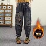 여자 기모 청바지 배기 벌룬 항아리 데님 팬츠 28 M F8921 딥 블루 (반바지) : 바빛