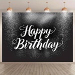폴리에스테르 인치생일 축하합니다인치 배경 1개 - 우아한 검정색과 은색 반짝이 디자인 파티 및 장식 : 또또shop