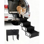 NRYDEPET 차량용 강아지 계단 5단 접이식 반려동물 계단, SUV, 트럭용, 높이 86.4-96.5cm(34-38인치), 미끄럼 방지 표면, 최대 68kg... 