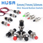 5PCS 미니 라운드 5mm/7mm/10mm 자동 잠금/ 푸시 버튼 스위치 FBS-110 1NO1NC 검정색 빨간색 녹색 0.5A/125V HUSA : 창원공단상사