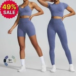 사용자 정의 로고 원활한 요가 세트 여성 피트니스 운동복 스포츠 체육관 높은 허리 레깅스 크롭 탑 : 나래 케어