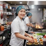 반짝이 아줌마두건 레이스 식당머리 서빙 꽃무늬 헤어 업소용 머리 꽃송이자수 주방망사두건 중년여성 : 소소앤모어