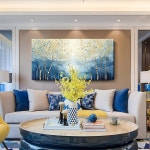 라이프 캔버스 아트 프린트 자연에서 영감을 받은 네이비 블루 월 장식 랜드스케이프 자작나무 숲 그림 침실 사무실 다이닝 입구 48x24 : 지나마켓2