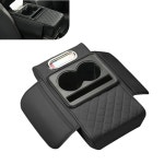 쿠번스 카 센터 콘솔 커버 정리함, 컵 홀더 2개와 티슈 박스 및 휴대폰 슬롯 1개가 있는 다목적 가죽 팔걸이 쿠션, 범용 고탄성 스펀지 팔걸이 커버... 