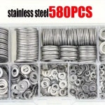 호환 580PCS 스테인리스 스틸 플랫 와셔 세트  나사용 9가지 크기(M2-M12) 포함 머드 - 홈 데코  공장 수리용   : 해밀리Be