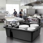 소로 에센셜 - 21-1/4인치 x 17-1/4인치 x 7인치 깊은 상업용 분할 버스 박스 블랙 컬러 폴리에틸렌- 유틸리티 버스 욕조 음식 서비스 버스 욕조... 