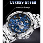 투명 패션 다이아몬드 발광 기어 무브먼트 로얄 디자인 남성 럭셔리 기계식 골격 손목시계 G1089-blue : 호라니네