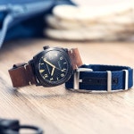 스피너커 남성 42mm 선체 캘리포니아 자동 화산 블랙 3 핸드 워치, 가죽 스트랩 SP-5071-03 : 호라니네