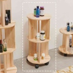 늘담집 H6691 2단 나무 원형 이동선반 이동식수납장 이동식선반 : 늘담집
