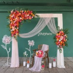 꽃 인공 장식 오렌지 핑크 시리즈 로즈 그린 꽃꽂이 결혼식 이벤트 장식 J2601에 대한 신부 꽃다발 : 오모아유통