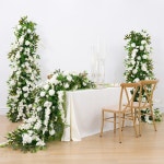 H7614 화이트 델피늄 로즈 녹지 테이블 소파 러너 꽃꽂이 장식 웨딩 배경 꽃 줄 창 디스플레이 소품 : 오모아유통