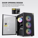 타워 ATX PC 컴퓨터 케이스 - 도어 개방 디자인 유리, 조절 가능한 LED 스트립, 후면에 사전 설치된 ARGB 및 PWM FDB 팬, 50 시리즈 : 블랙시드