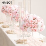 HMEOT H8993 2개 1.31피트 핑크 화이트 꽃 테이블 센터피스 아이디어 인공 장미 캔들 홀더 플로럴 볼 이벤트 사진 소품 : 오모아유통