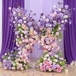 H8958 웨딩 배경 보라색 장미 수국 녹색 꽃꽂이 나비 모양 프레임 장식 바닥 꽃 연회 소품 : 오모아유통
