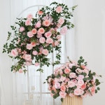 H7785 로즈 그린 리프 행 코너 플라워 로우 웨딩 백드롭 아치 데코 테이블 센터피스 플로럴 볼 어레인지먼트 파티 용품 : 오모아유통