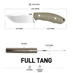 고정 칼날 나이프, 미카르타 핸들이 있는 3.18인치 AR-RPM9 스틸 블레이드 남성용 캠핑 하이킹 서바이벌 나이프, J1958 그린 : 라미르하우스